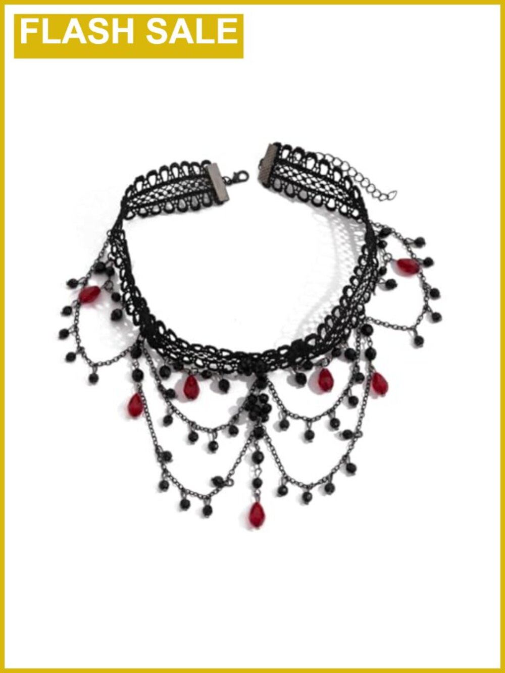 Gothic Lace Beaded Crystal Tassel Choker Necklace Handmade Layered